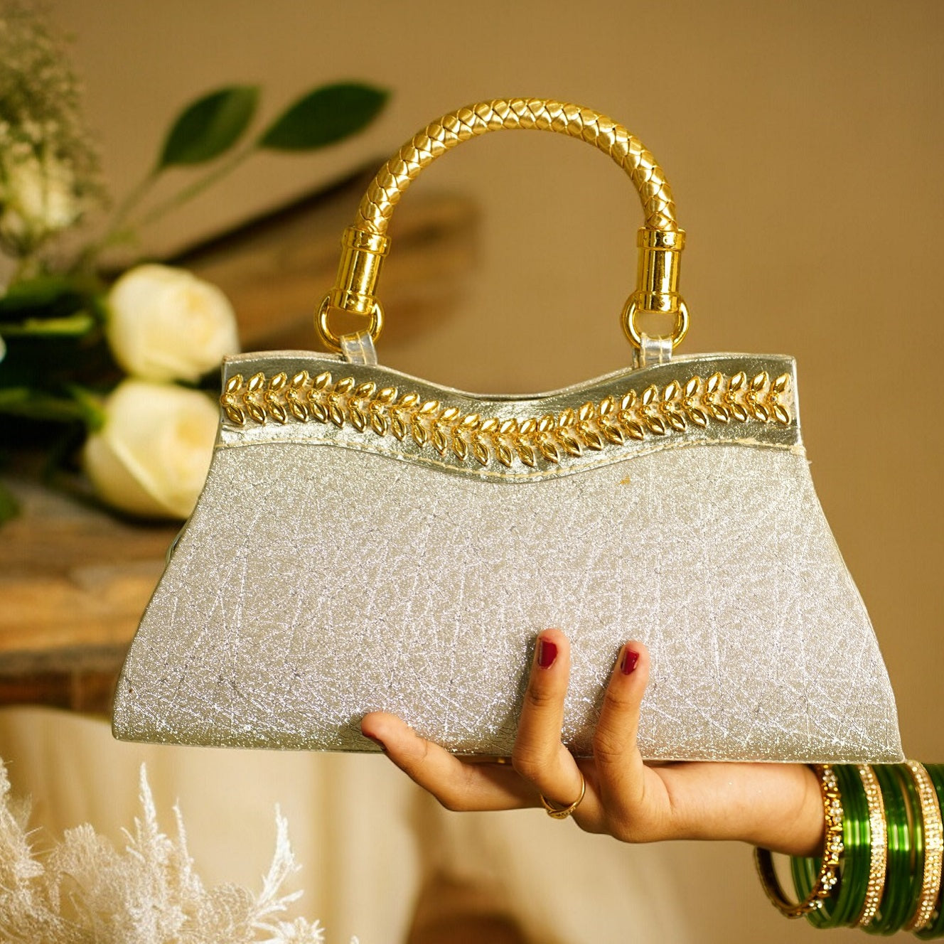 silver bridal clutch