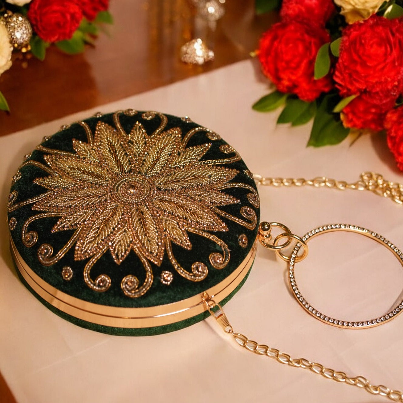 green designer clutch