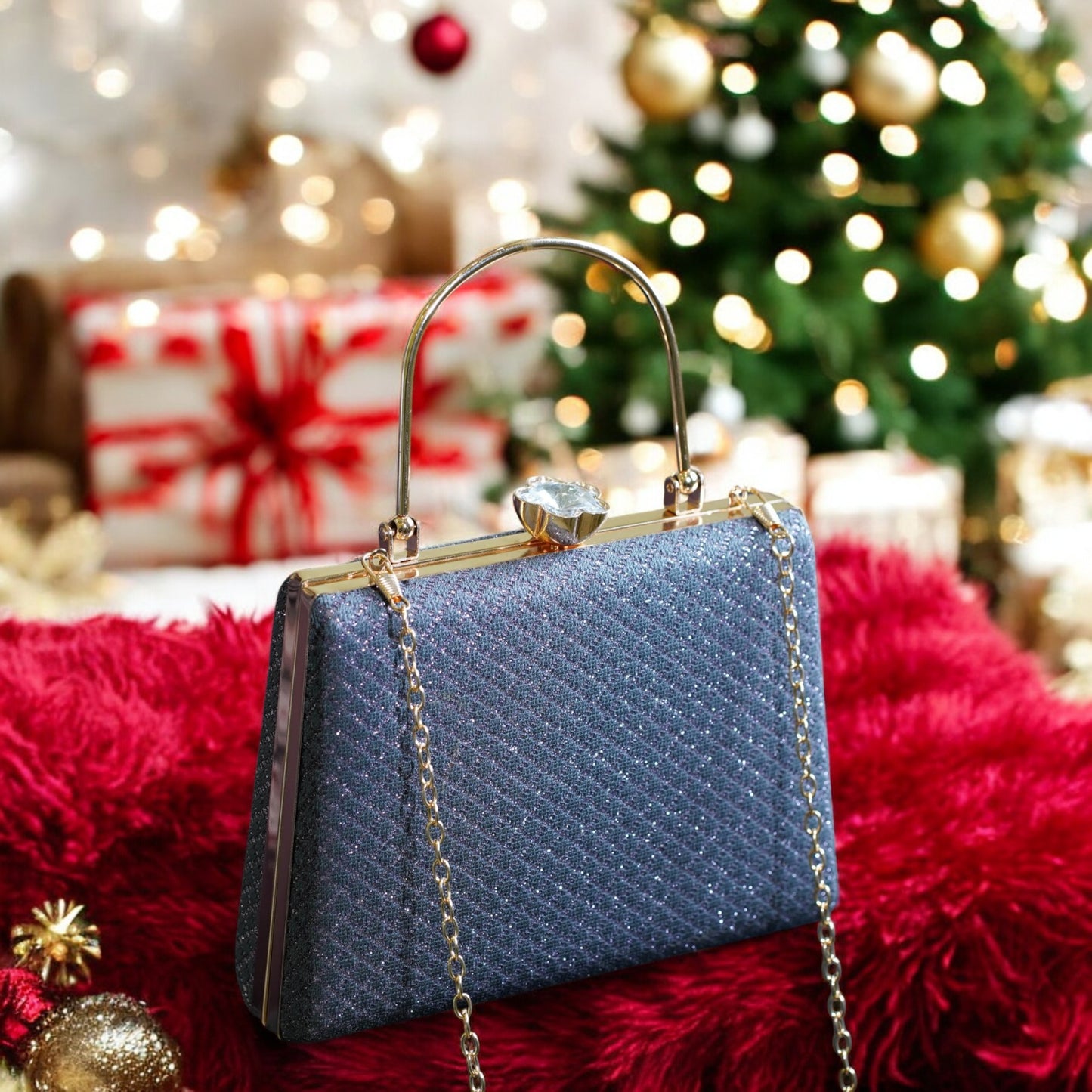 blue designer clutch bag